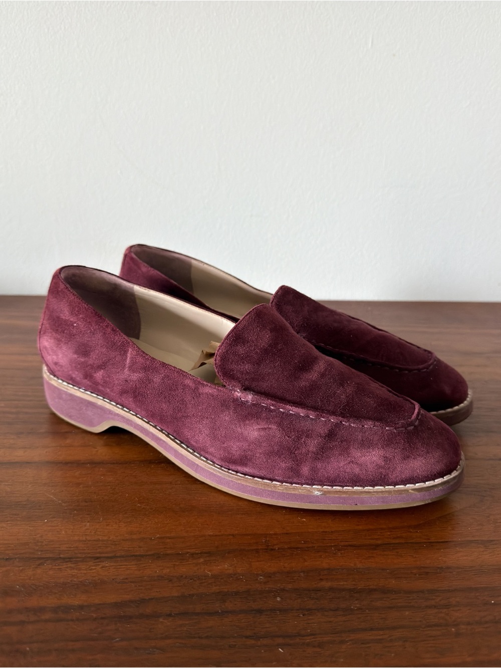 Cole Haan Women’s 9B Burgundy Suede Loafers Slip On Almond Toe Casual Shoes